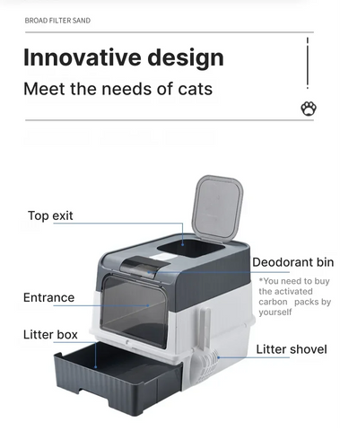 Portable Collapsible Cat Litter Pan with Splash Guard Plastic Scoop - Pet Box with Lid, Easy to Assemble