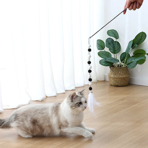 Cat Toys Interactive for Cats Teasing Durable Kitten Playing Stick Cute Multicolour Plush Ball Pet Supplies Pet Products