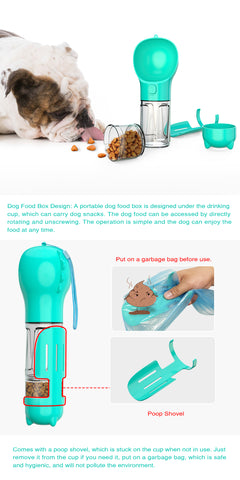 Portable Cat Dog Water Bottle Food Feeder Drinker Poop Dispenser 3 In 1 Leak Proof Multifunctional Travel Puppy Outdoor Drinking