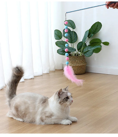 Cat Toys Interactive for Cats Teasing Durable Kitten Playing Stick Cute Multicolour Plush Ball Pet Supplies Pet Products