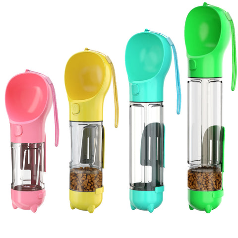 Portable Cat Dog Water Bottle Food Feeder Drinker Poop Dispenser 3 In 1 Leak Proof Multifunctional Travel Puppy Outdoor Drinking