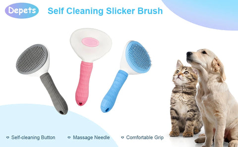 Depets-Self Cleaning Slicker Brush, Dog, Cat, Bunny, Pet Grooming, Shedding Brush, Easy to Remove, Loose Undercoat