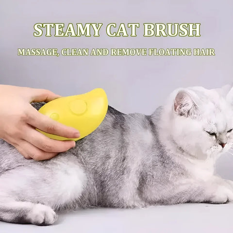 Electric Cat Steam Brush with Water Spray – Soft Silicone Grooming Comb for Bathing, Tangle Hair Removal & Hair Shedding