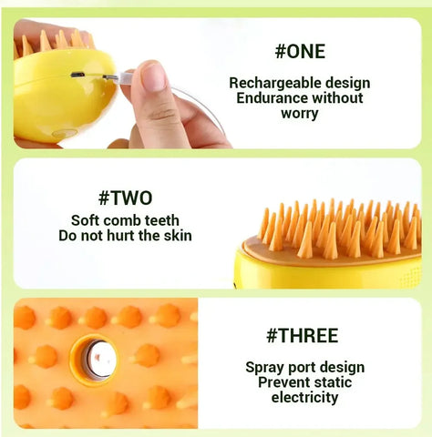 Electric Cat Steam Brush with Water Spray – Soft Silicone Grooming Comb for Bathing, Tangle Hair Removal & Hair Shedding