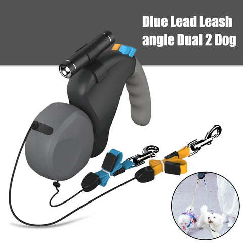 Dogs Walking Pet Traction Rope Belt Retractable Adjustable Double with Light Dual Dog Rope Leash Rotation Pet Rope