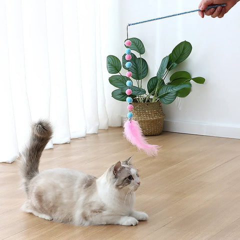 Cat Toys Interactive for Cats Teasing Durable Kitten Playing Stick Cute Multicolour Plush Ball Pet Supplies Pet Products