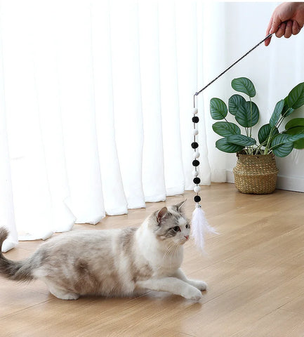 Cat Toys Interactive for Cats Teasing Durable Kitten Playing Stick Cute Multicolour Plush Ball Pet Supplies Pet Products