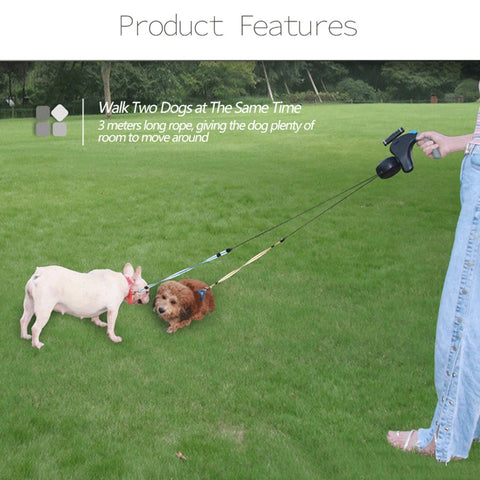 Dogs Walking Pet Traction Rope Belt Retractable Adjustable Double with Light Dual Dog Rope Leash Rotation Pet Rope