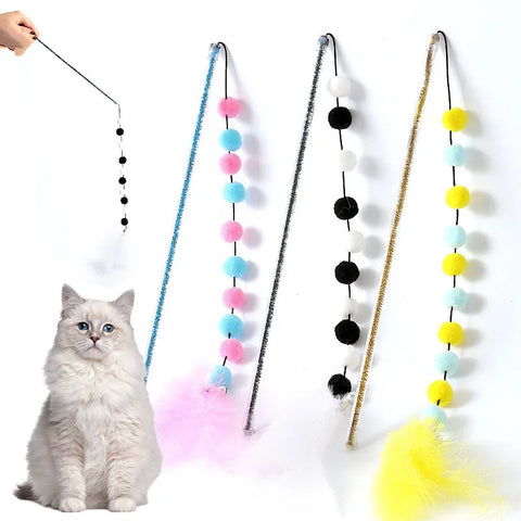 Cat Toys Interactive for Cats Teasing Durable Kitten Playing Stick Cute Multicolour Plush Ball Pet Supplies Pet Products